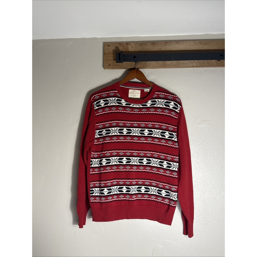 Weatherproof Vintage Sweater Men's Large Red Fair Isle Cotton Crewneck Excellent